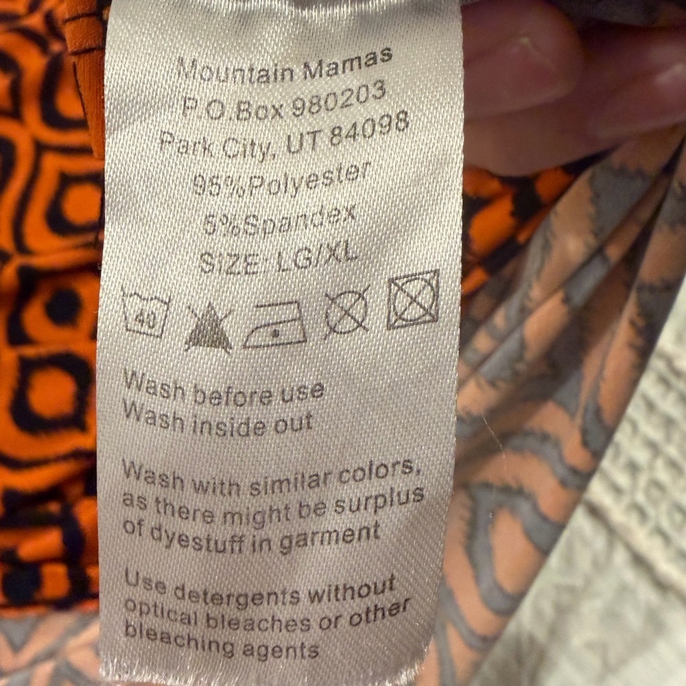 Mountain Mamas Orange Black Patterned Tunic Top LG/XL V-Neck Flowy Sleeves GUC - Picture 5 of 6